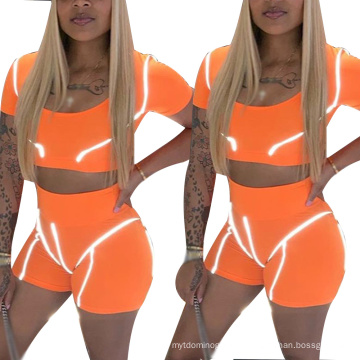 Women Summer Sports Wear Short Two Piece Tracksuit Set Crop Tops